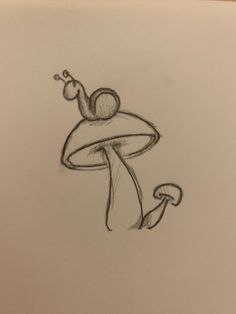 a drawing of a snail sitting on top of a mushroom