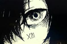 a drawing of an evil looking person with the word x on it's forehead