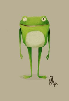 a green frog with big eyes and legs