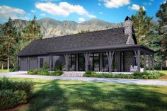 this is an artist's rendering of a small cabin style home in the mountains