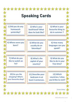 a printable speaking card with stars on it