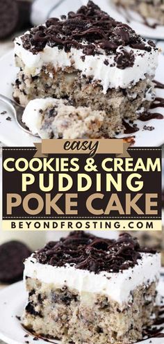 Cookies and Cream Pudding Poke Cake, dessert recipes, sweet treats Simple Cookies And Cream Cake, Oreo Cake Trifle, Oreo Pudding Poke Cake, Dessert Ideas Birthday, Rolo Poke Cake, Cookies And Cream Dump Cake, Homemade Birthday Desserts, Poke Cake Recipes White Cake, Pudding Mix Cake Recipes