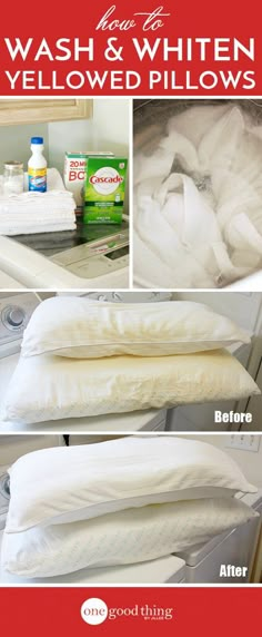 the instructions for how to wash and whiten yellowd pillows