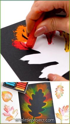 someone is painting the silhouette of a tree with watercolors and then using crayons to create it