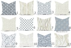 pillows with different patterns and sizes