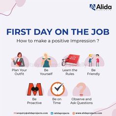 the first day on the job poster is shown with different things to do in it