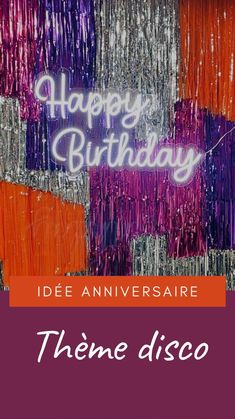 an orange and purple birthday card with the words happy birthday in white lettering on it