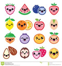 cartoon fruits and vegetables with faces