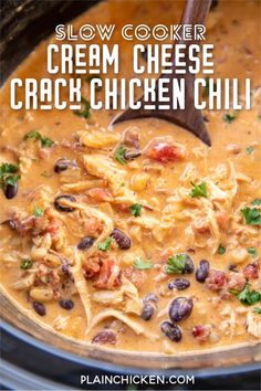 slow cooker cream cheese chicken chili with black beans and cilantro