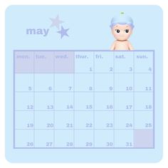 a calendar for may with a baby on it