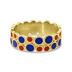 "Enamel Ring  10k solid gold / 14k solid gold -optional weight -  6 gram (depending on finger size and carat) wide  6.5mm thick  1.5mm A 6.5mm wide solid gold ring band adorned with vivid red and deep blue enamel. This dynamic combination creates a captivating accessory, evoking a sense of passion and elegance for any occasion. ✅We offer engraving services for any piece of jewelry you want in order to make it more personalized. Adding a name, date, or special message is a great way to show how m Gold Enamel Ring For Wedding, Fine Jewelry, 14k Gold Polished Enamel Ring, Handmade Multicolor Enamel Ring, Vintage Gold Enamel Ring Hallmarked, Gold Enamel Ring With Multi-stone, Enamel Rings, Gold Ring Band, Solid Gold Ring, Family Jewellery