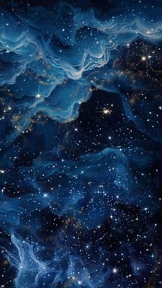 the night sky is filled with stars and clouds, as if they were floating in space