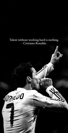 a man holding his hand up in the air with a quote above him that reads, talent without working hard is nothing