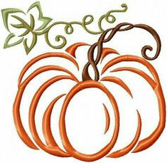 a machine embroidery design of a pumpkin with swirls and leaves on it's side