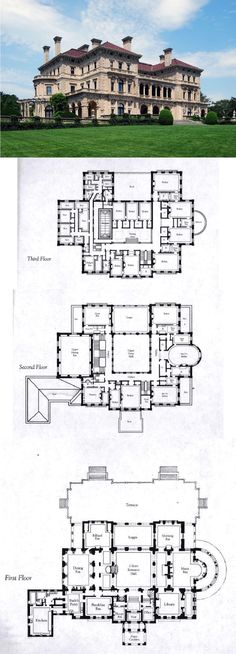 the plans and elevations of an old mansion