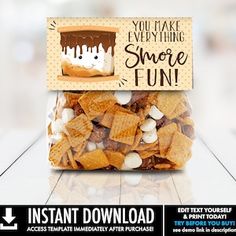 an advertisement for some kind of snack with marshmallows and chocolate on it