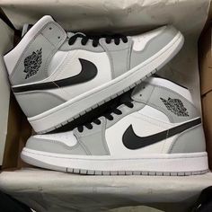 air jordan 1 mid light smoke Grey Jordan 1, Air Jordan, Jordan, Nike, Sneakers, Grey, White, Black