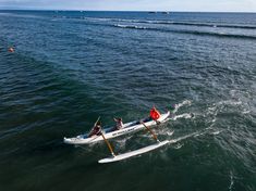 two people in a canoe paddling on the water