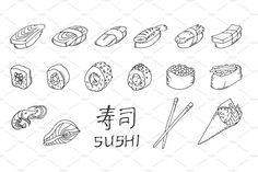 sushi icon set in line art style