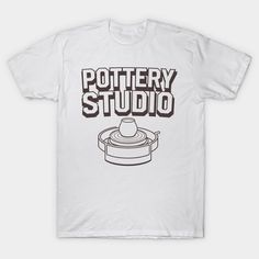 a white t - shirt with the words pottery studio in black and white on it