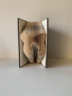 an open book with folded pages on top