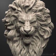 a statue of a lion's head with its mouth open and eyes wide open