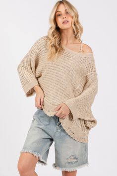 This distressed asymmetrical open stitch sweater is a stylish pullover designed for comfort and versatility. Featuring half sleeves and a round neckline, it offers a relaxed and loose fit that makes it perfect for layering or wearing on its own. The unique asymmetrical design and distressed details add a trendy touch, making it an ideal choice for casual outings or cozy days at home. Features: Asymmetrical, Distressed Stretch: Slightly stretchy Material composition: 55% cotton, 45% acrylic Care Open Stitch Sweater, Blue Zone, Stitch Sweater, Cardigan Crop, Pullover Designs, Asymmetrical Design, Stretchy Material, Half Sleeves, Denim Dress