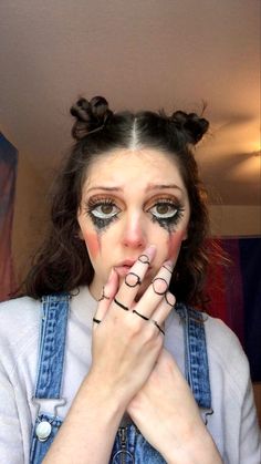 sad doll makeup Doll Scary Makeup, Ghost Doll Makeup, Creep Doll Makeup Halloween, Creepy Puppet Costume, Marionette Doll Makeup Halloween, Halloween Doll Costume Creepy, Scary Doll Make Up, Halloween Costumes Creepy Doll, Scary Doll Halloween Makeup