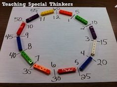 a circle made out of legos on top of a sheet of paper with the words teaching special thinkers