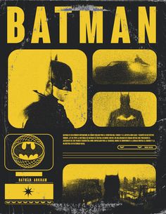 the poster for batman is shown in black and yellow