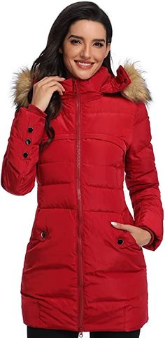 Amazon.com: Epsion Women's Hooded Thickened Long Down Jacket Winter Down Parka Puffer Jacket: Clothing Best Winter Jackets, Puffer Jacket Style, Long Jackets For Women, Canada Goose Women, Long Down Jacket, Long Vest, Jacket Parka, White Duck, Down Jackets