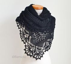 Black lace crochet shawl. Triangular. Made of; 70% Merino super wash and 30% polyamide The stole measures 80" / 200 cm wide and 38" / 95 cm long. Do you want to see other shawls; http://www.etsy.com/shop/Berniolie?section_id=5505517 Or all my items; http://www.etsy.com/shop/Berniolie?ref=si_shop Lace Crochet Shawl, Shawl Black, Triangle Shawl, Black Shawl, Shawl Crochet, Triangle Shawls, Crochet Wrap, Lace Shawl, Lace Crochet