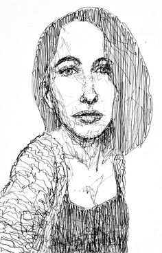 a black and white drawing of a woman's face