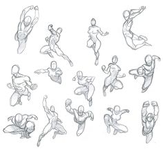 a bunch of sketches of people doing different poses