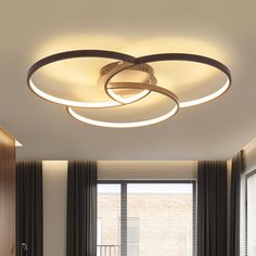 Intersecting Ring Semi-Flush Mount Modern Metal Black/White LED Ceiling Fixture in Warm/White Light Contemporary Room, Warm White Light, Industrial Modern, Metal Hanging Lights, Household Decor, Semi Flush Mount Lighting, Mode Design, Light Bulb Types, Modern Ceiling