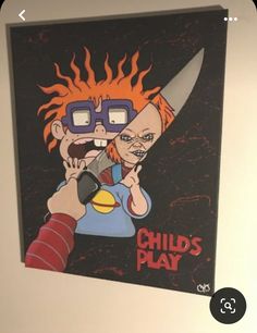 a painting of a child holding a knife with the words child's play on it