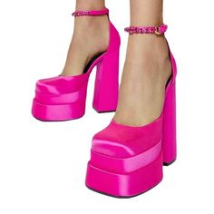 Brand New Aldo Chunky Heels Platform Women's Ankle Strap Sandal Size 8m Color Hot Pink Square Toe Adjustable Buckle Ankle Strap Closure Made With Upper 99%Polyamide 2%Zinc 2%Glass Lining 70%Polyamide 30%Polyester Insole 100%Polyester Sole Rubber Eva Heel Height Measurements Approx 6"Inches This Items Is Brand New With Tag No Box Check The Pictures (Fyi The First Pictures Is Just A Model To Show What The Shoe Look On Check The Pictures Ano Trade Reasonable Offers Only Bundle For Better Deals Hot Pink Platform Heels, Hot Pink High Heels, Pink Platform Heels, Hot Pink Heels, Party High Heels, Mv Outfits, Pink Platform, Pretty Shoes Sneakers, Casual High Heels