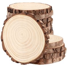 several logs stacked on top of each other in front of a white background with circles