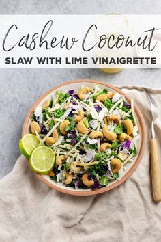 cashew coconut salad with lime vinaigrete in a bowl