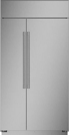 a stainless steel double door refrigerator freezer