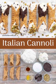 italian cannoli with chocolate, cream and pistachio toppings on top