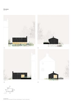 four different views of the same house from each side, including two windows and one door