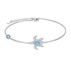 Cute Silver Anklets, Turtle Anklet, Butterfly Anklet, Blue Turtle, Silver Ankle Bracelet, Foot Chain, Summer Anklets, Ankle Jewelry