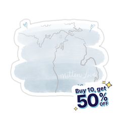 a white sticker with the words, buy 10 get 50 % off on it