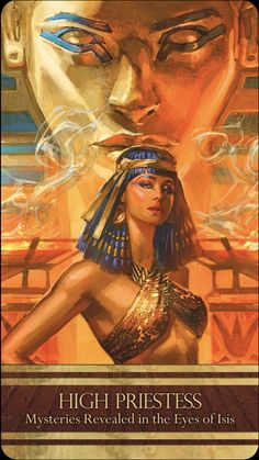 an egyptian card game with the title'high priestess'written in gold on it