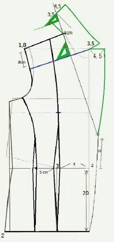 an image of the front and back side of a sewing pattern, with measurements on it