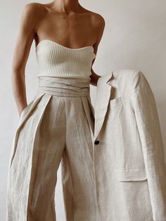 Flamboyant Natural Bathing Suit, Anthropologie Outfits, 2 Piece Suit, Linen Suit, Moda Vintage, 가을 패션, Suit Set, Looks Style