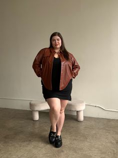 An instant classic, our new Plus Size PU Leather Shirt Jacket has a luxurious aesthetic and feel. Crafted in an oversized fit and constructed from premium PU leather, it ensures effortless style and comfort all day long. The double pockets at the front and slightly oversized design offer a elegantly timeless look that will last for seasons to come. This shirt features a buttery soft PU leather, double pockets on the front, snap buttons down the front, a folded-down collar, and an oversized fit. Leather Jacket Plus Size, Leather Shirt Jacket, Luxurious Aesthetic, Men's Outfits, Big Sis, Leather Shirt, Mid Size, The Double, Shirt Jacket