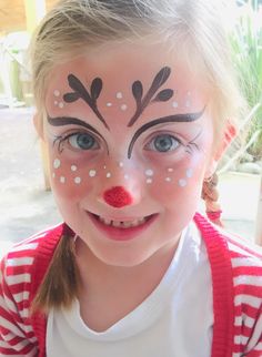 Xmas Face Painting Kids Easy, Rudolph Face Paint Kids Easy, Christmas Easy Face Painting, Simple Reindeer Face Paint, Easy Xmas Face Painting, Kids Christmas Makeup, Christmas Theme Face Painting, Easy Christmas Face Painting For Kids, Easy Face Painting Ideas For Kids Christmas