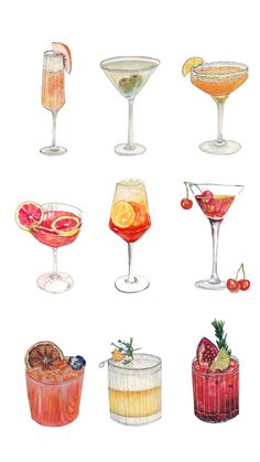 a painting of different types of drinks